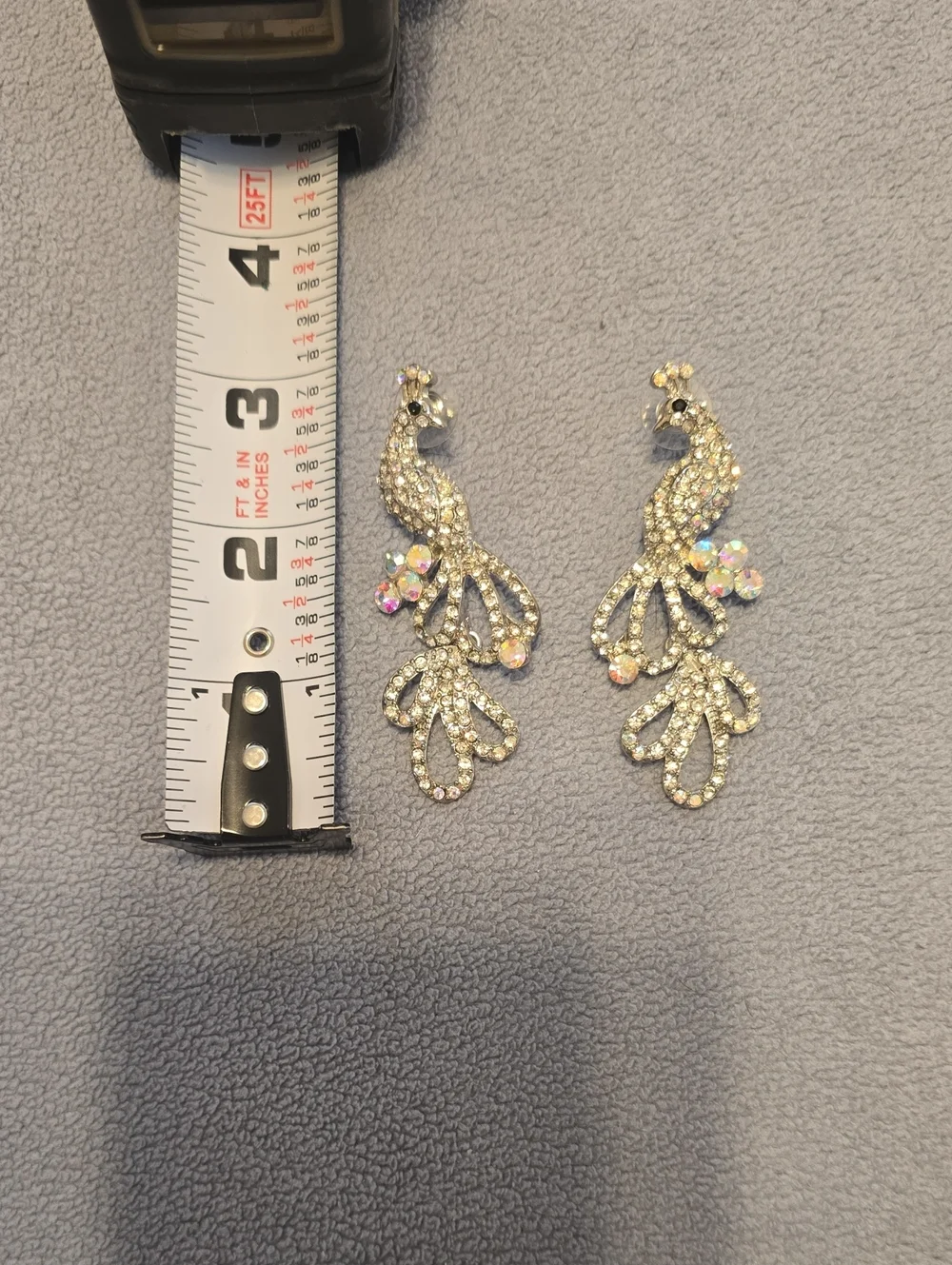 Crystal Iridescent Peacock Drop Earrings - Silver Tone